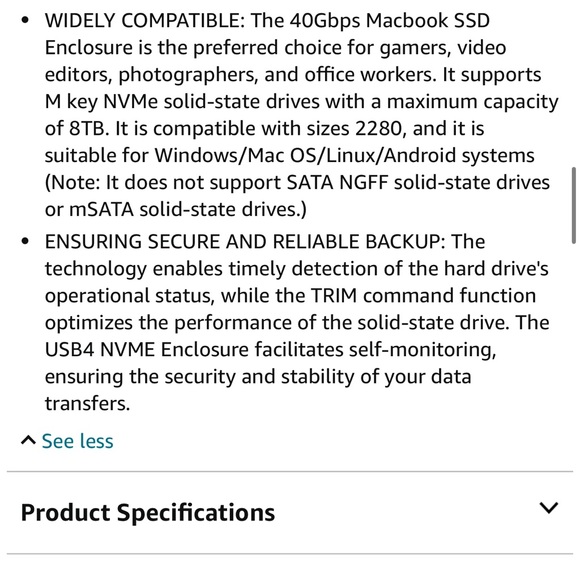 40Gbps M.2 SSD Enclosure, 2280/8TB Compatible with Thunderbolt /USB Port - Picture 14 of 14